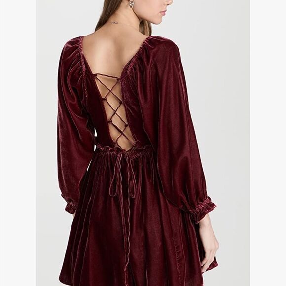 NWTGS Free People Daphne Velvet Mini Dress with Corset Back in Roan Rouge - Picture 13 of 13